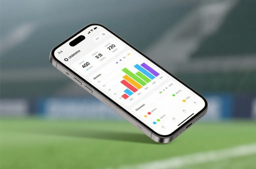 A smartphone interface displaying clean sports statistics and real-time scores with charts